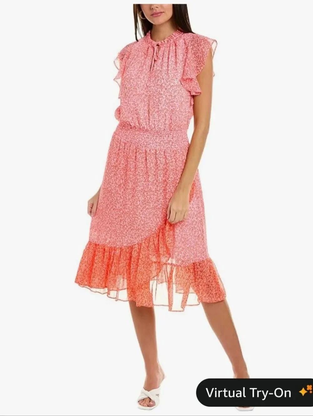 Draper James Coral Pink Floral Midi Dress with Ruffle Hem Size 2X
